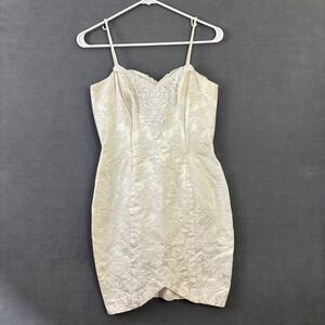 Vintage Floral Sheath Dress Y2K Ivory Cream‎ Lace Elegant Party Romantic Short